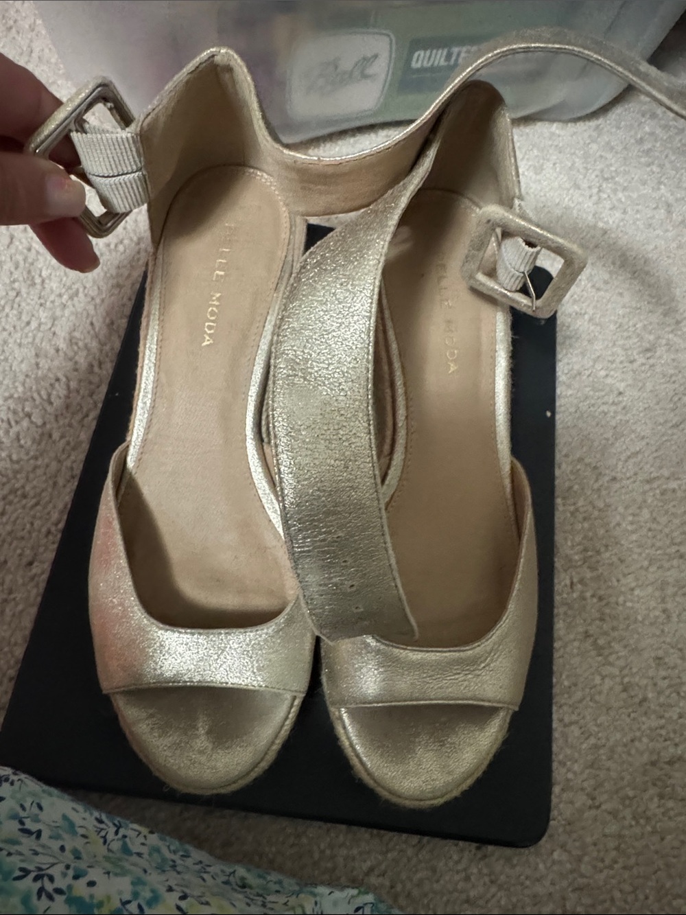 Pelle Moda Metallic Gold Open-Toe Slingback Sandals